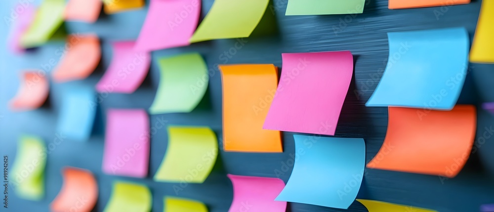 Poster brainstorming and planning creative business strategy with sticky notes sketches and collaborative w