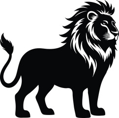 A natural wildlife animal of Lion silhouette vector art and icon illustration design with no background.