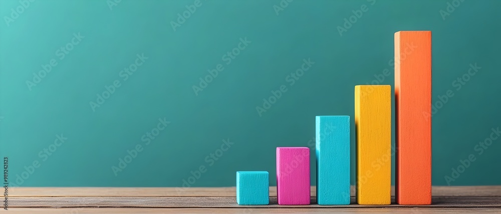 Poster business plan presentation with a bar graph showing projected revenue growth and copy space for text