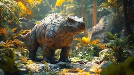 Realistic Dinosaur in Lush Green Jungle Environment