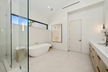 Modern minimalist bathroom with elegant decor.