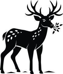 Naklejka premium A Deer silhouette vector art illustration design with no background, natural wildlife deer eating grass silhouettes icon.
