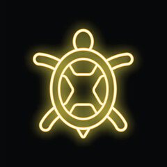 Obraz premium Glowing neon yellow sea turtle is shining on a black background