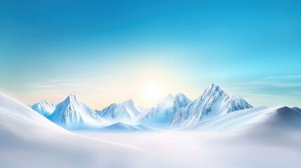 Majestic snowy mountains under a clear winter sky, perfect for a stunning winter background wallpaper. The scene is tranquil and expansive.