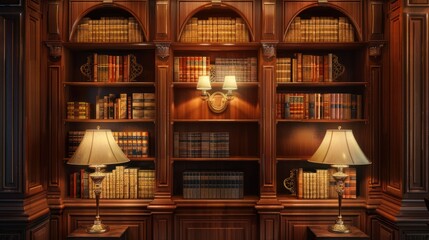Elegant Wooden Bookshelf with Lamps