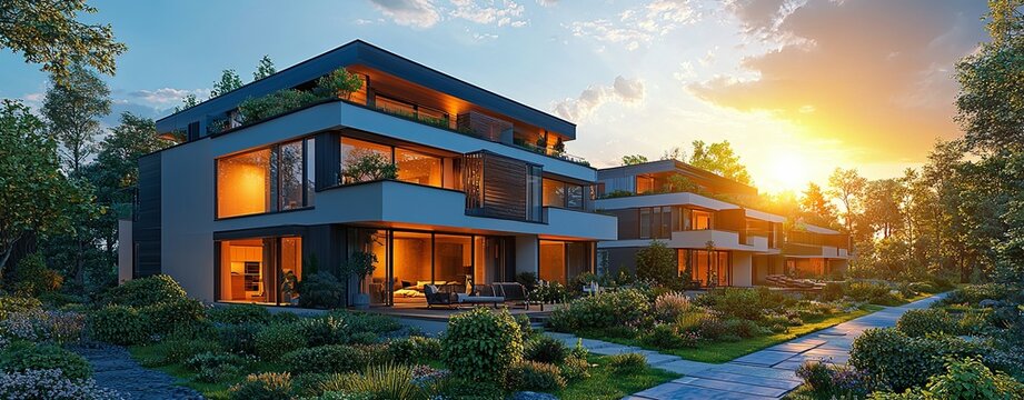 Modern Houses Surrounded by Lush Green Landscape