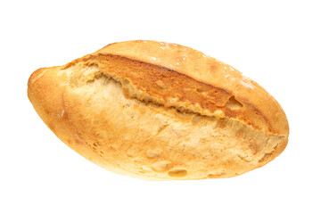 One white bread, macro, isolated on white background, top view.