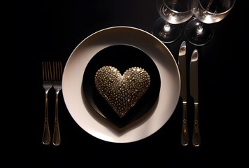 Romantic Dinner Setting with Heart-Shaped Plate