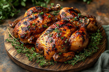 Whole roasted chicken with honey glaze and herbs