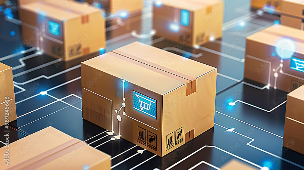 Poster online retail card focused on the role of ai in dynamic inventory management offering a spacious bla