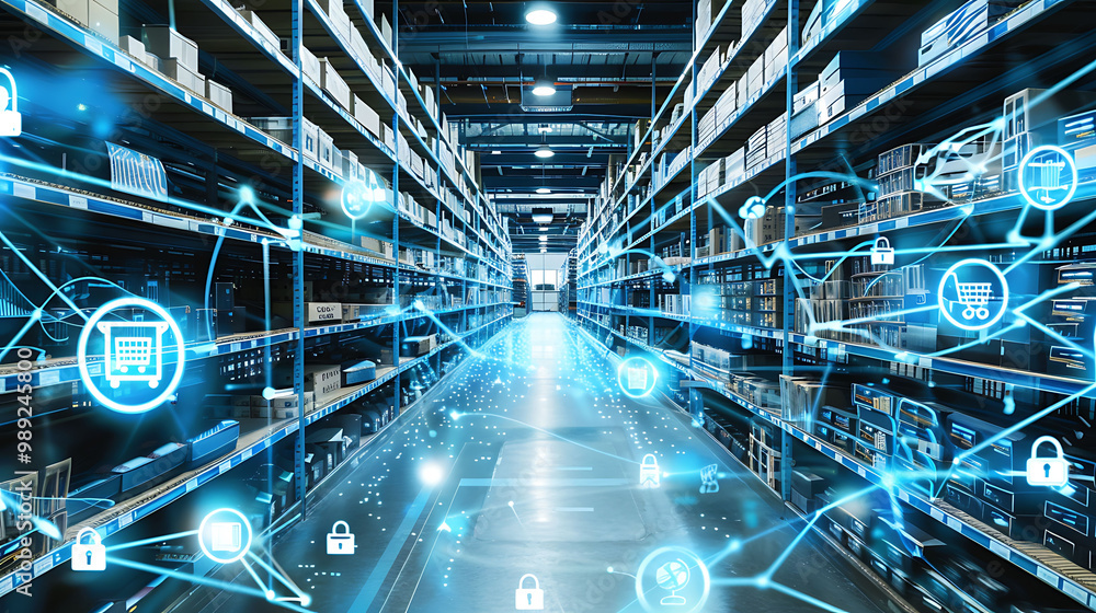 Poster online retail card focused on the role of ai in dynamic inventory management offering a spacious bla