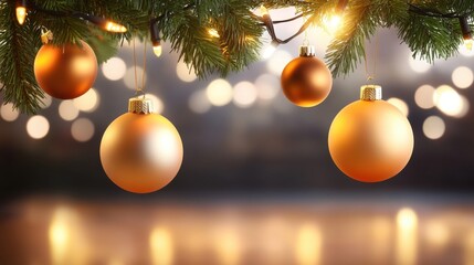 Nostalgic retro Christmas ornaments hanging from a festive garland, softly illuminated by warm glowing lights, evoking a vintage holiday feel.