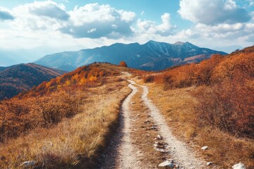 autumn mountains hiking trail - landscape for tourism and active lifestyle on a sunny day