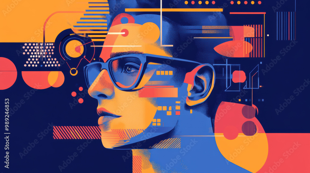 Poster graphic designer using ai to create innovative branding concepts, showcasing blend of technology and