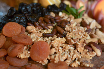 breakfast table with fruit bread cheese snack tropical salad ham grapes chestnut healthy food