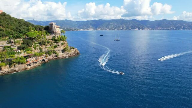 Portofino - Italy - Aerial view along the beautiful coast towards Rapallo