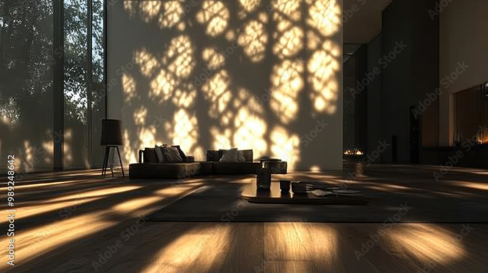 Aufkleber serene interior space featuring unique lighting and shadow effects on floor, created by sunlight fil