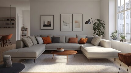 Cozy and Inviting Modern Living Room with Comfortable Sectional Sofa Sleek Mid Century Furniture