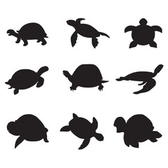 Tortoises Silhouette set on white background.