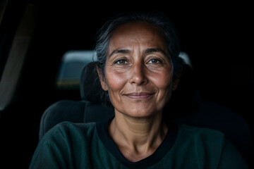 Portrait of a Mature Woman Inside a Car