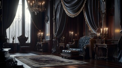 Luxurious Baroque Style Interiors of a Magnificent Royal Palace or Castle  Opulent furnishings ornate chandeliers and rich velvet curtains create an atmosphere of grandeur and aristocratic elegance