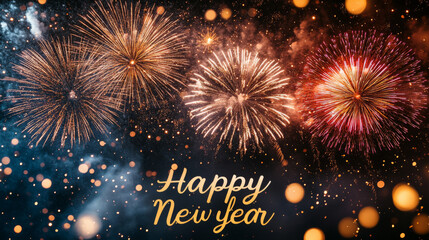 Happy New Year Fireworks Celebration at Night