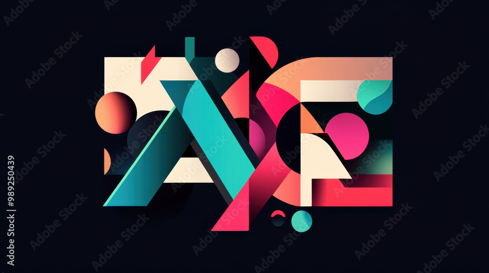 Poster vibrant abstract design featuring geometric shapes and bold colors, creating dynamic visual experien