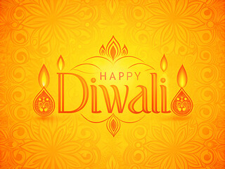 Naklejka premium Diwali greeting card on yellow background