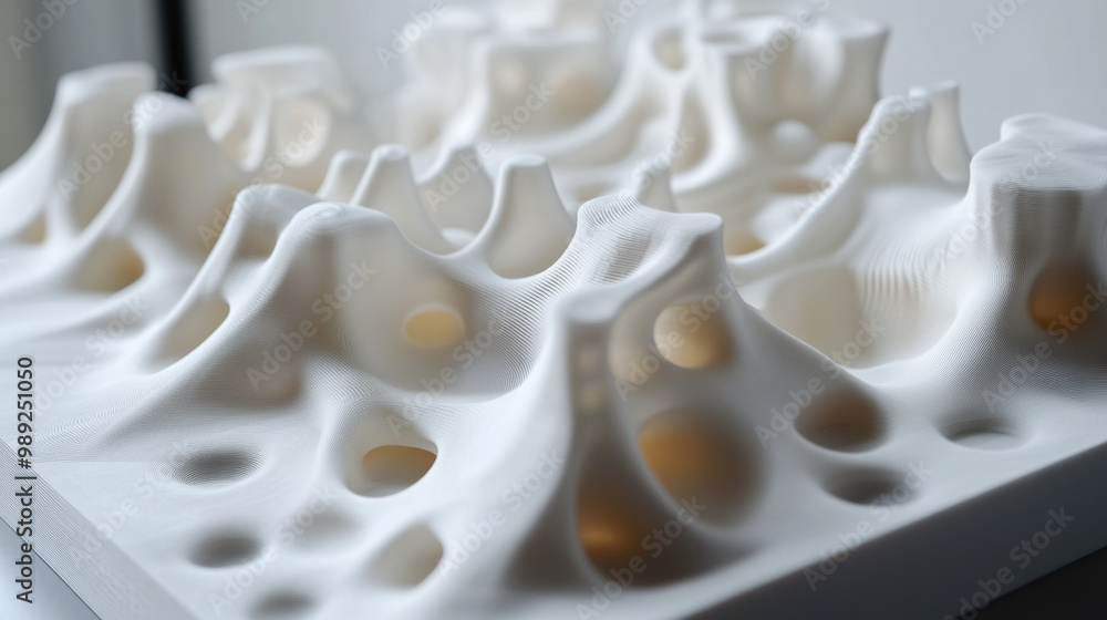 Poster Innovative 3D printed object showcasing intricate, organic shapes and textures. This design highlights capabilities of modern technology in creating unique forms