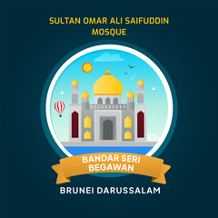 Naklejka premium Brunei Darussalam Landmark Badge Sultan Omar Ali Saifuddin Mosque