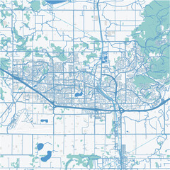 Map of Abbotsford in Canada in a professional blue style. Contains layered vector with roads water, parks, etc.