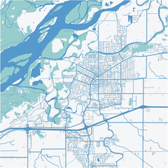 Map of Chilliwack in Canada in a professional blue style. Contains layered vector with roads water, parks, etc.