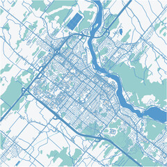 Map of Drummondville in Canada in a professional blue style. Contains layered vector with roads water, parks, etc.