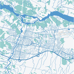 Map of Jonquiere in Canada in a professional blue style. Contains layered vector with roads water, parks, etc.