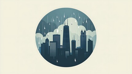 Obraz premium Urban Vector Art: Chicago Skyline Silhouette on Rainy Day Circle Icon
