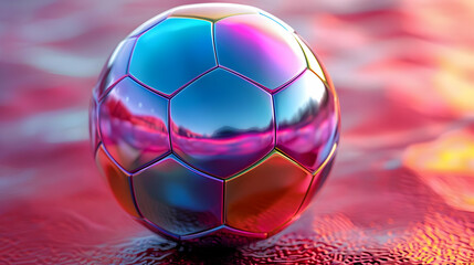 Naklejka premium Shiny, Colorful, Geometric Sphere with Hexagon Pattern on a Red Background - 3D Illustration
