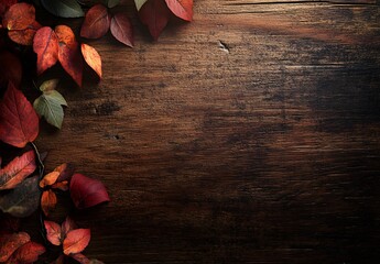 Autumn Leaves Wooden Table Background
