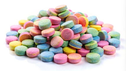 Pile of LSD drugs or narcotic on white background