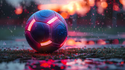 Futuristic Soccer Ball in Rain - 3D Illustration