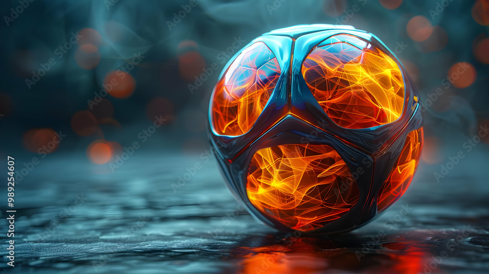 Wall mural 3d abstract sphere with orange and blue light