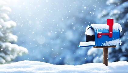 A snow-covered mailbox with holiday decorations and a snowy backdrop. Made with Generative AI Technology