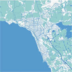Map of North Bay in Canada in a professional blue style. Contains layered vector with roads water, parks, etc. © Stef