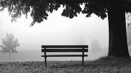 Tranquil Minimalism - High-Quality Monochrome Photo of Solitary Bench in Quiet Park