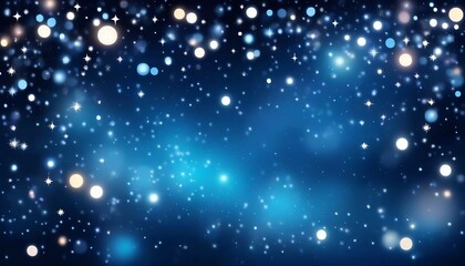 Fototapeta premium Abstract Christmas Eve Sky filled with twinkling stars, glowing string lights, and softly falling snow on a deep blue backdrop for a magical holiday atmosphere. Made with Generative AI Technology