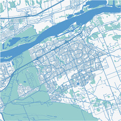 Map of Orleans in Canada in a professional blue style. Contains layered vector with roads water, parks, etc.