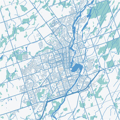 Map of Peterborough in Canada in a professional blue style. Contains layered vector with roads water, parks, etc.