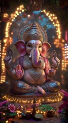 Fototapeta premium Lord Ganesha celebration festival, night atmosphere