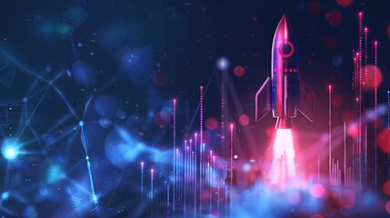 Associated with the increasing graphic with the phrase 'traffic' Rocket launch, traffic growth, business success, startup growth, increased traffic, digital marketing, analytics, business performance.