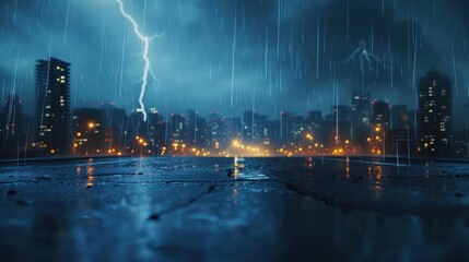 The abstract beauty of a lightning storm captivates. Dark clouds and rain enhance the scene's drama.