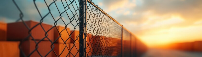 Broken fence between two countries' borders with stacks of goods, symbolizing overcoming export control barriers, Export control, Trade restrictions